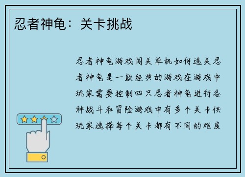 忍者神龟：关卡挑战